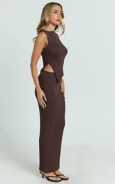 Klarisse Two Piece Set - Asym Top and Maxi Skirt Set in Chocolate